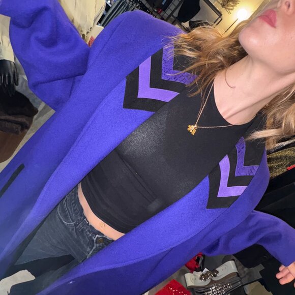 Vintage Yves Venet Purple Chevron Coat 24 1/2 - Picture 2 of 15